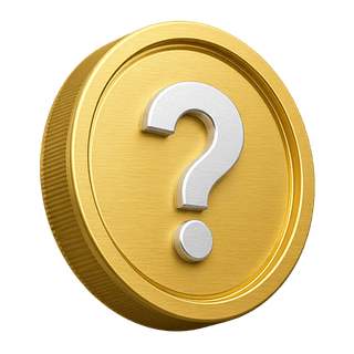 Koin emas 3D bertanda tanya sebagai elemen dekoratif di halaman FAQ